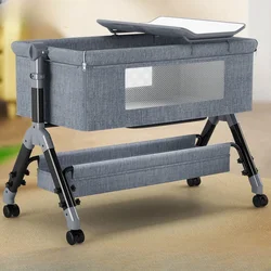 Movable Splicing Crib Foldable Multifunctional Cradle Safe and Stable, Removable and Washable Cloth Cover Baby Rocking Chair