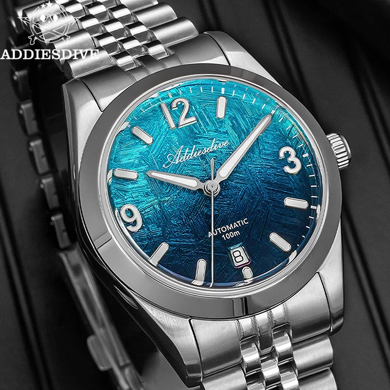 

ADDIESDIVE 39mm Men's Automatic Watch 100m Waterproof Super Luminous Watches Sapphire Glass Calendar 316L Steel Wristwatch New