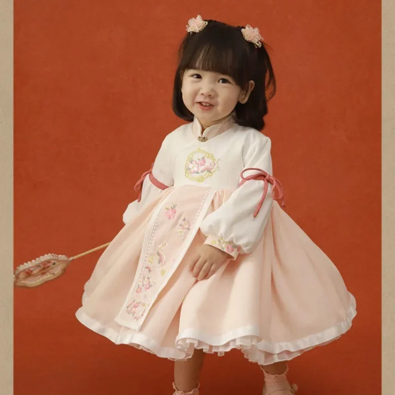الفتيات الاطفال النمط الصيني شيونغسام التطريز الأميرة التقليدية السنة الجديدة الزي فستان ربيع الخريف فساتين هانفو الرجعية #6