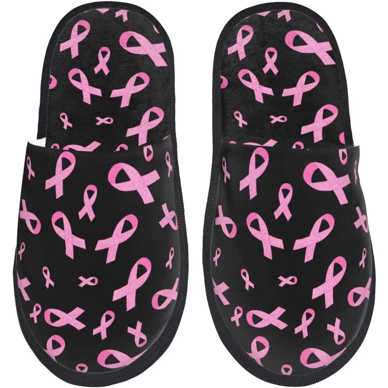 

Breast Cancer Awareness Print Women'S Fuzzy Slip On Indoor Outdoor Winter House Slippers Wonderful Time Warm