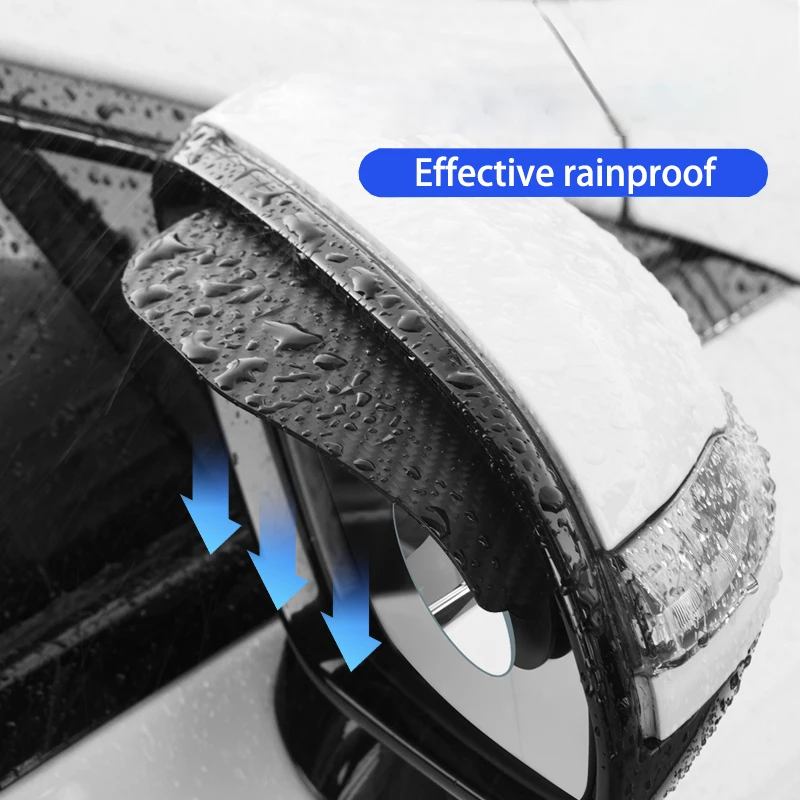 2 قطعة ألياف الكربون محكم سيارة مرايا الرؤية الخلفية الكل في واحد المطر الحاجب العمياء مرآة مرآة عاكسة وغطاء للمطر #4