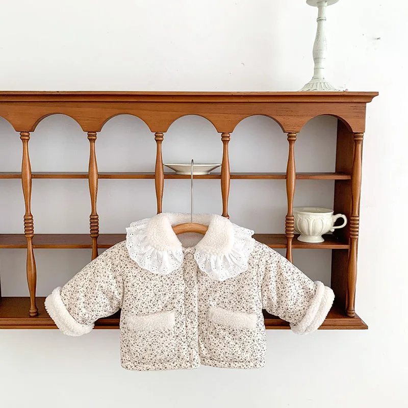 MILANCE Baby Clothes Fur Lining Infant Girls Parkas Floral Girls Ourfit Fleece Coat