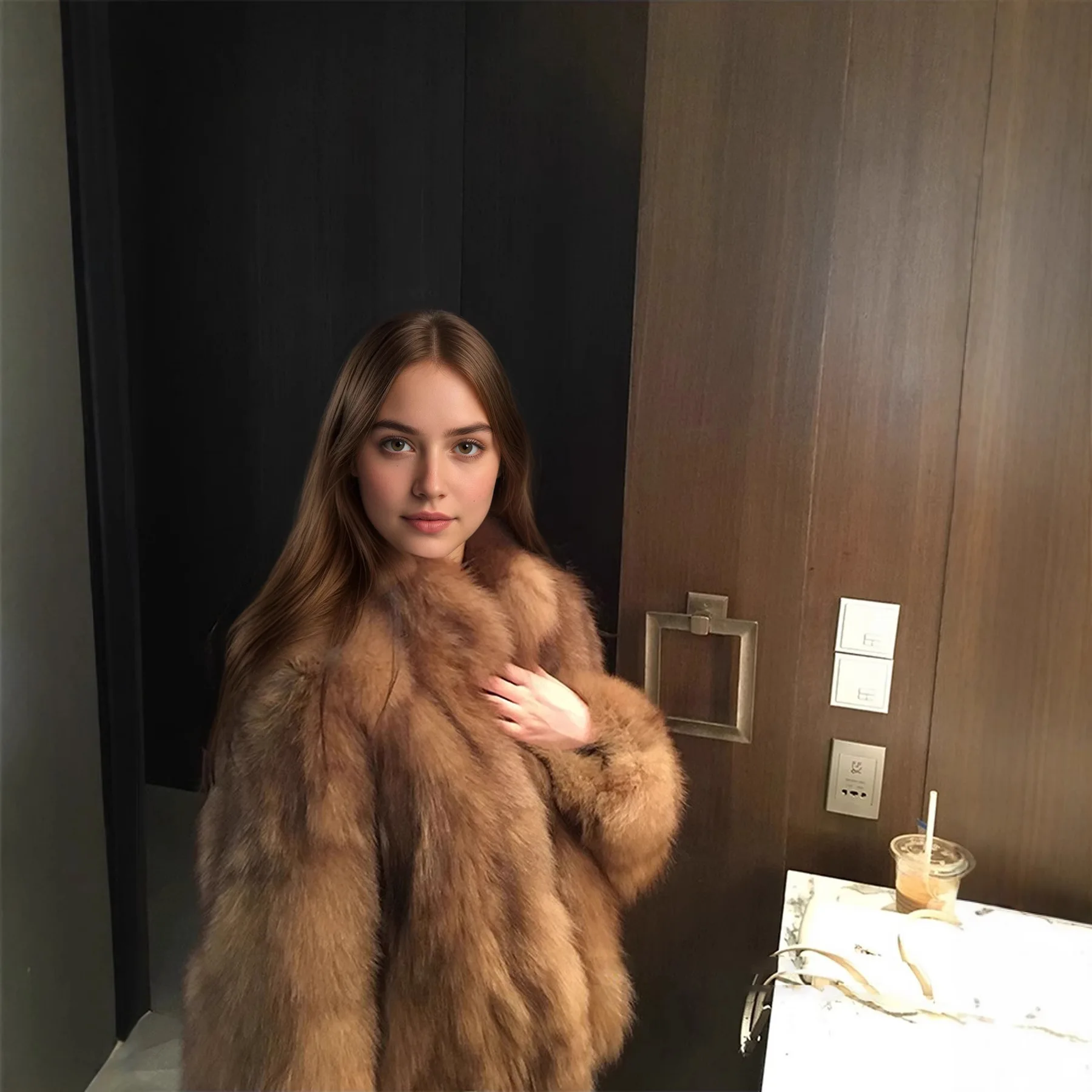 معاطف نسائية من فرو الثعلب الصناعي سترة قصيرة متينة سميكة بياقة واقفة وأكمام طويلة مغطاة بأزرار منفوشة فضفاضة غير رسمية لخريف وشتاء 2025 #3