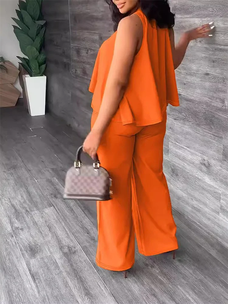 Wmstar plus size 2 peça conjunto feminino casual sem mangas solto calças superiores define roupas de verão combinando terno atacado dropshipping