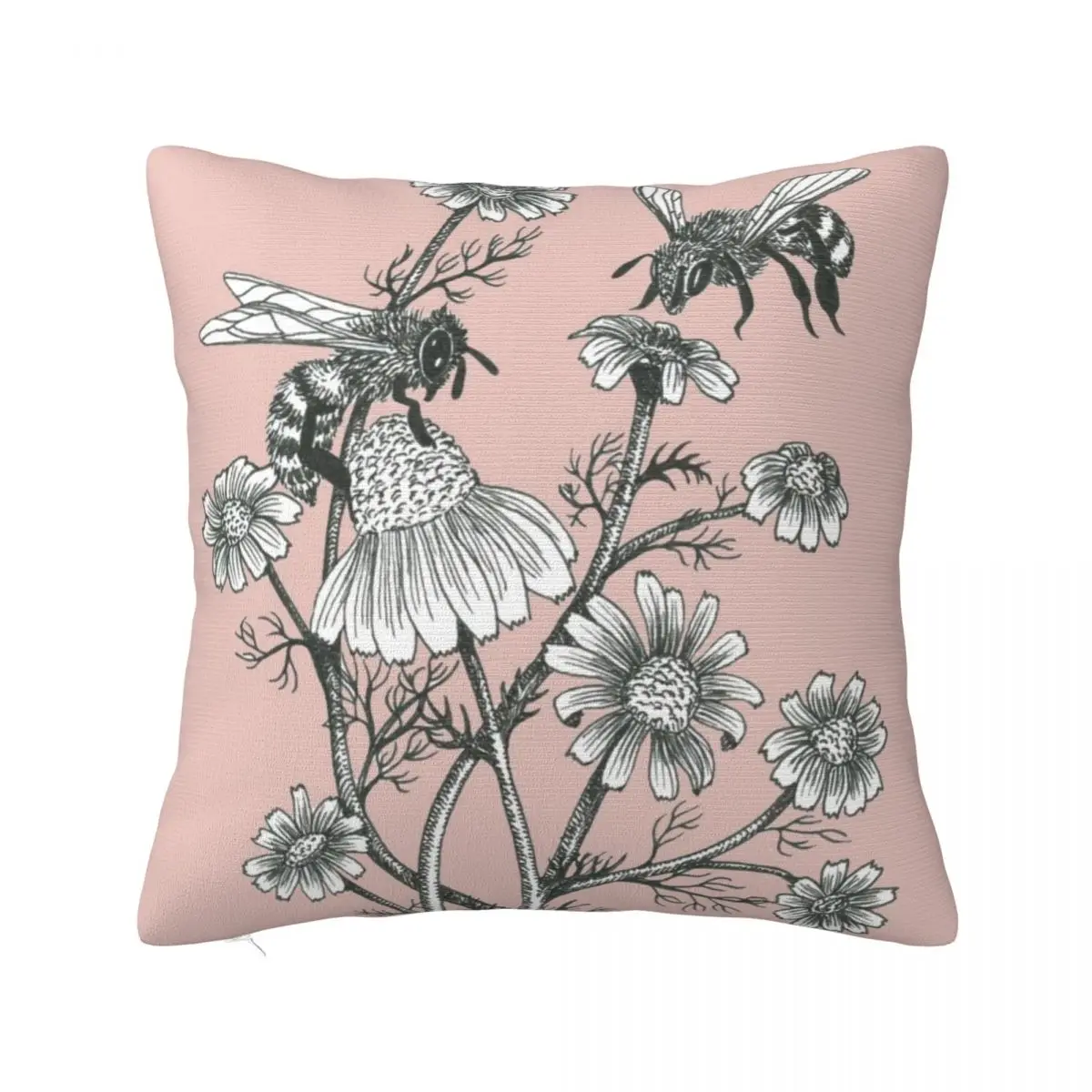 

bees and chamomile on dusty pink background Throw Pillow Throw Pillow Cushion Covers For Living Room