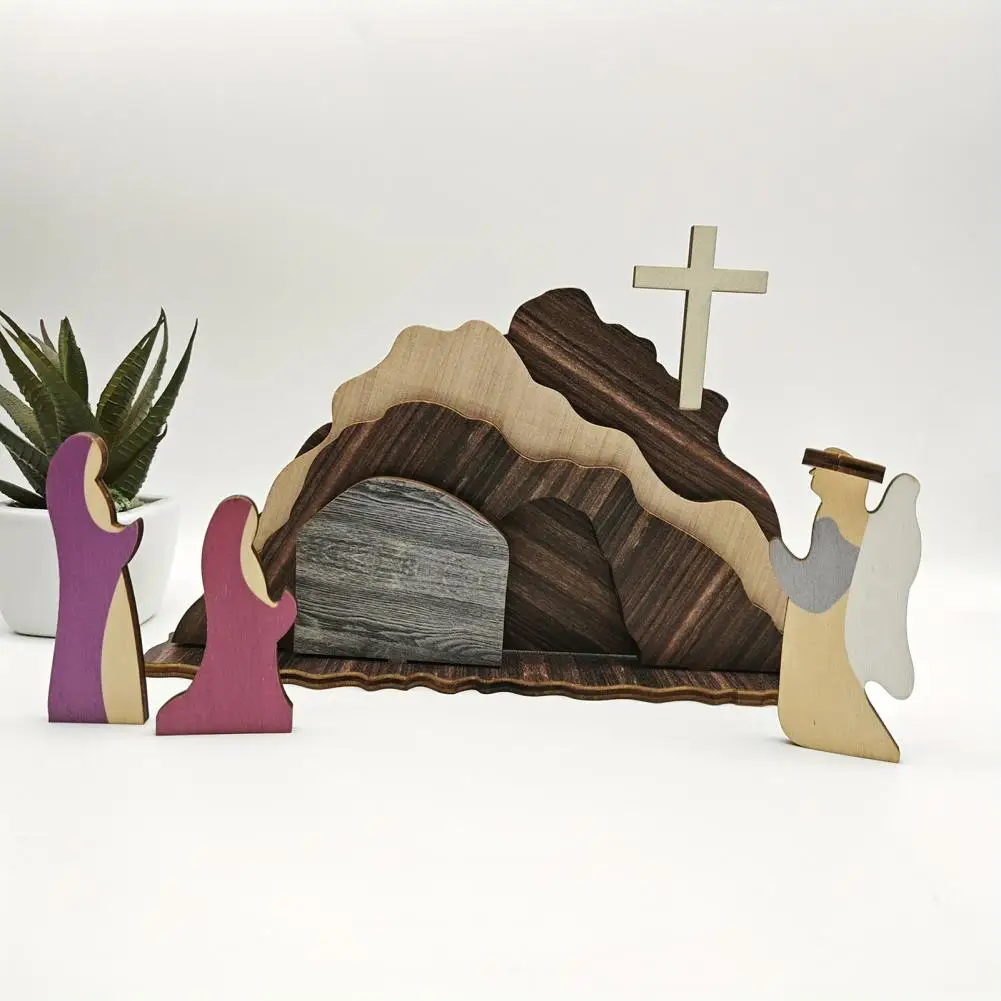 Empty Tomb Scene Spring Easter Decorations Jesus Nativity Resurrection Figurines Set Wooden Cross Christian Catholic Religious G