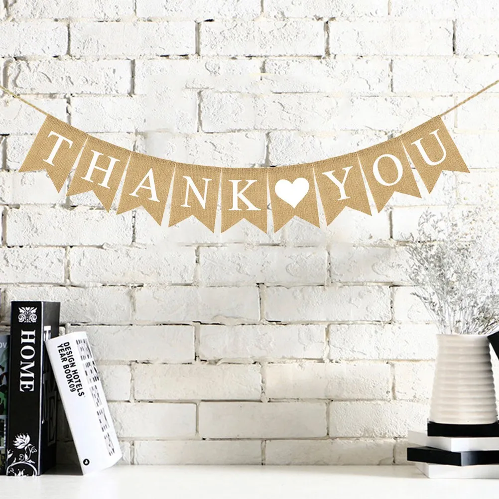 

Wedding Party Bunting Banner Linen Thank You Garland Decor for Birthday Decoration Hanging Wall Window Table Backdrop