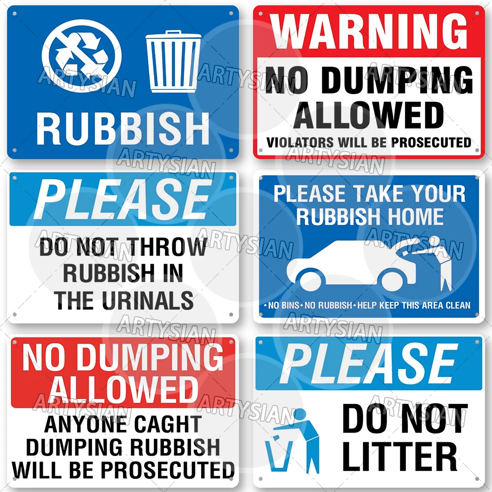 Waste Disposal Metal Sign No Illegal Dumping No Littering Rubbish Plaque Rubbish Trash Garbage Waste Keep Clean Warning Plaque