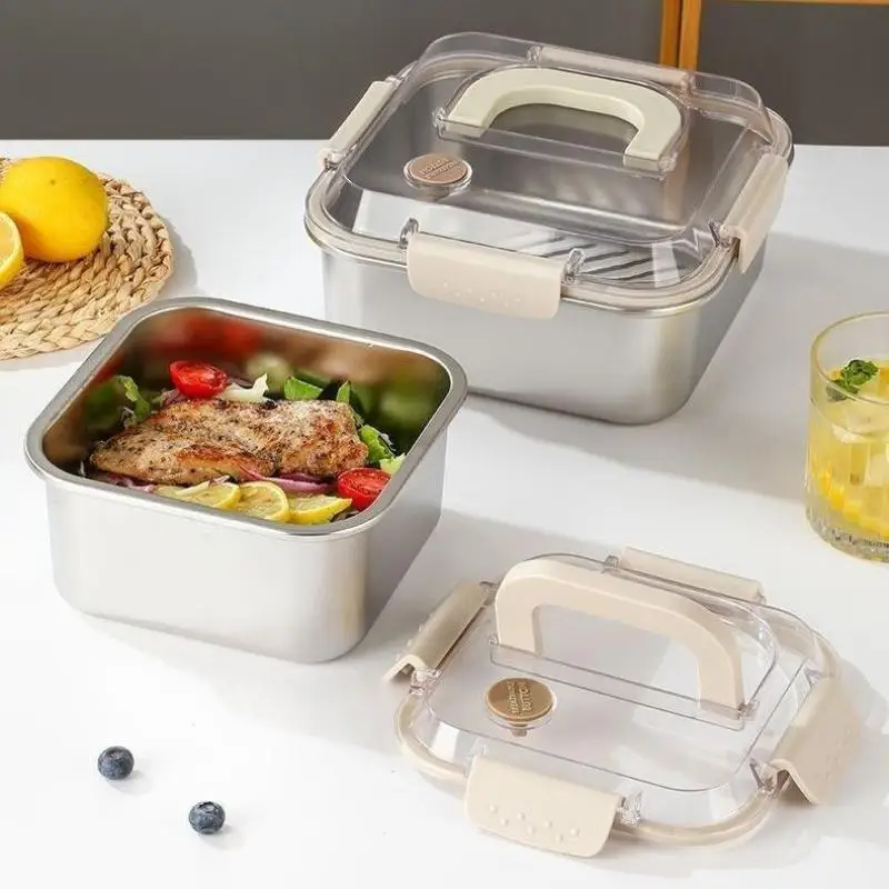 Portable Large Capacity Stainless Steel Food Container Sealed Lunch Box With Handle Outdoor Camping Picnic Fruit Salad Bento Box