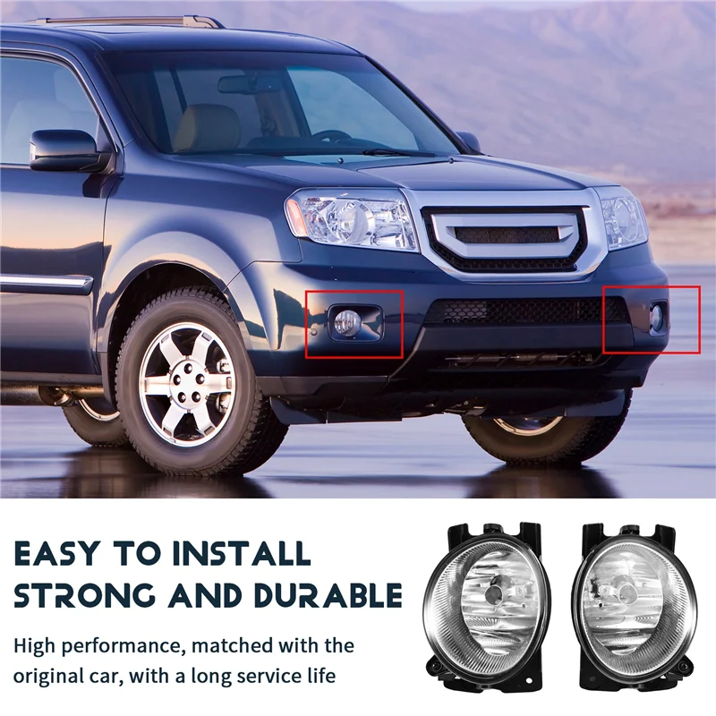 

A04E-For Honda Pilot 2009-2015 Compatible 1 Set Car Front Fog Light Assembly With Halogen Bulbs H11 Harness Switch Upgrade Kit