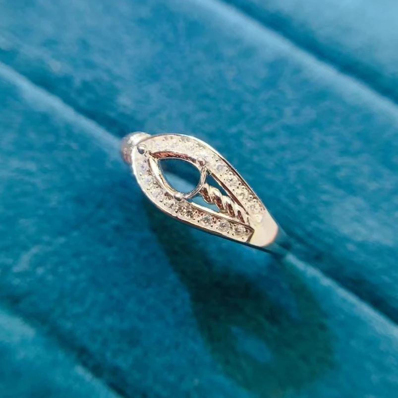 925 Silver Ring Setting 6mm*4mm Pear Cut Gemstone Setting for Jewelry DIY 3 Layers 18K Gold Plated Jewelry Making Supplier
