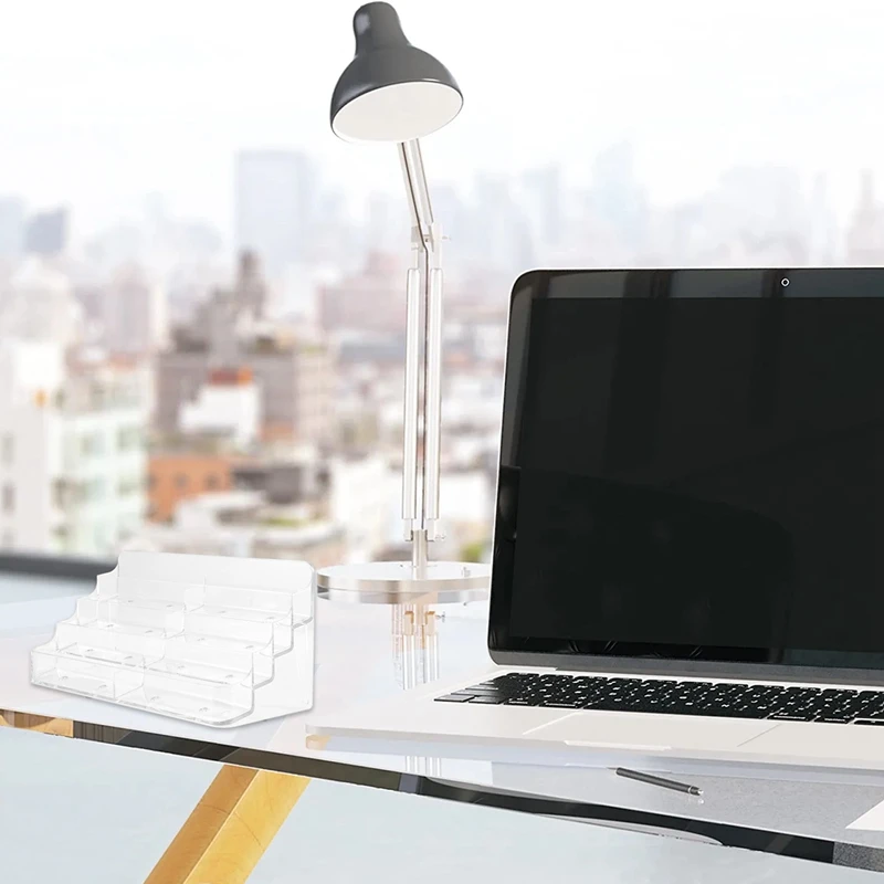 ABWR-Business Card Holder, 8 Pocket Acrylic Business Card Holder For Desk Business Card Stand Desktop Business Card Holders