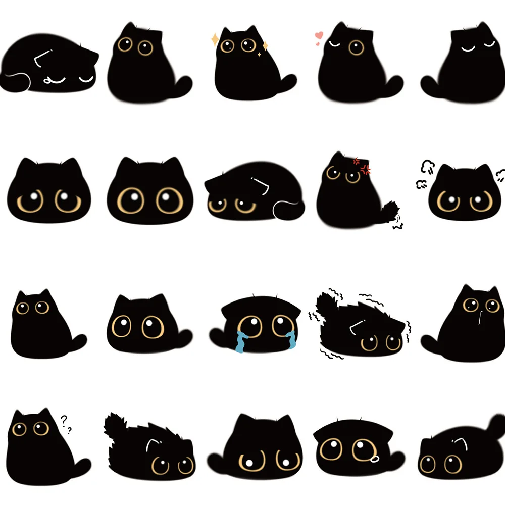 40PCS Black Cat Cute Kawaii Stickers Vintage For DIY Notebook Guitar Scrapbooking Motorcycle Laptop Luggage Graffiti Decals