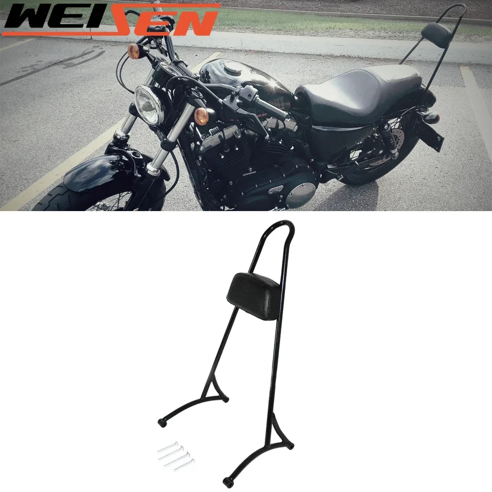 

For Harley 2004-2022 Sportster XL 883 1200 XL Models Motorcycle Gloss Black Triple Polished 20" Tall Sissy Bar With Backrest Pad