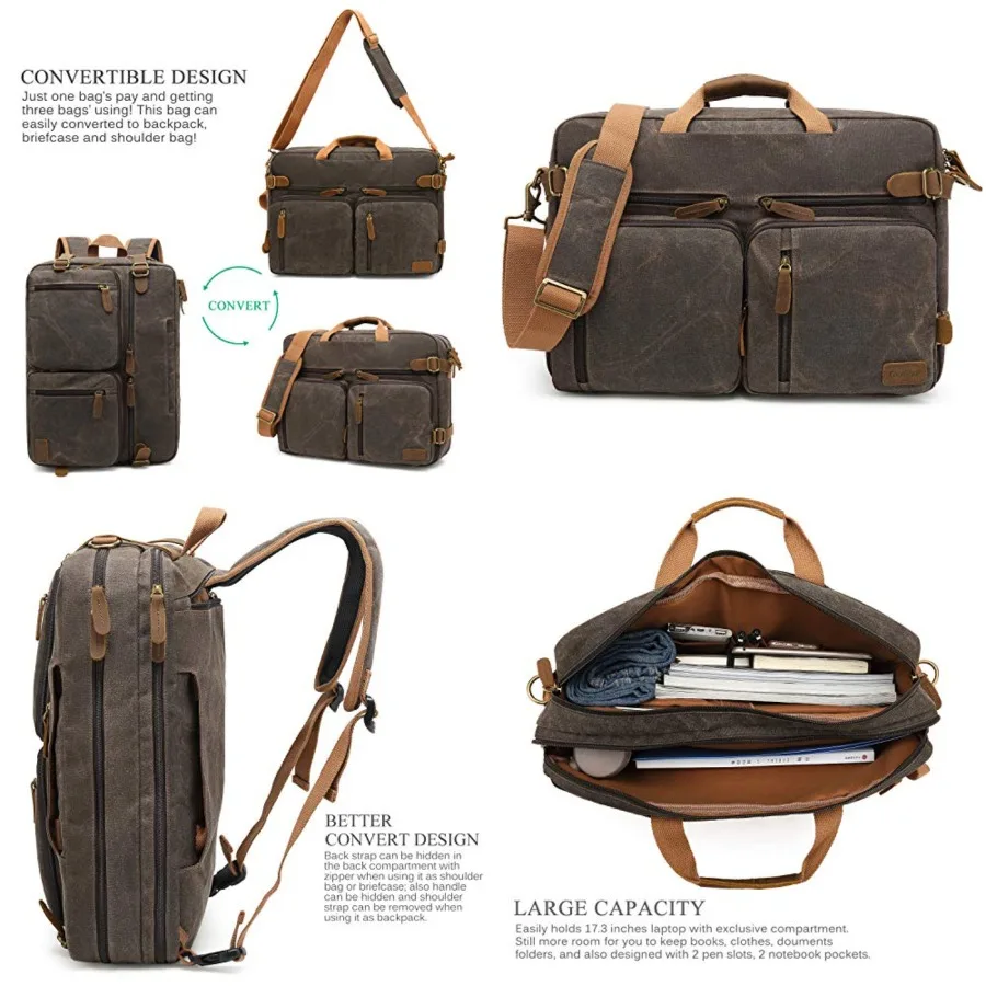 Laptop Messenger Bag Vintage Shoulder Bag Convertible Backpack Retro Briefcase Versatile Travel Bag Fits Laptop For Men Busines