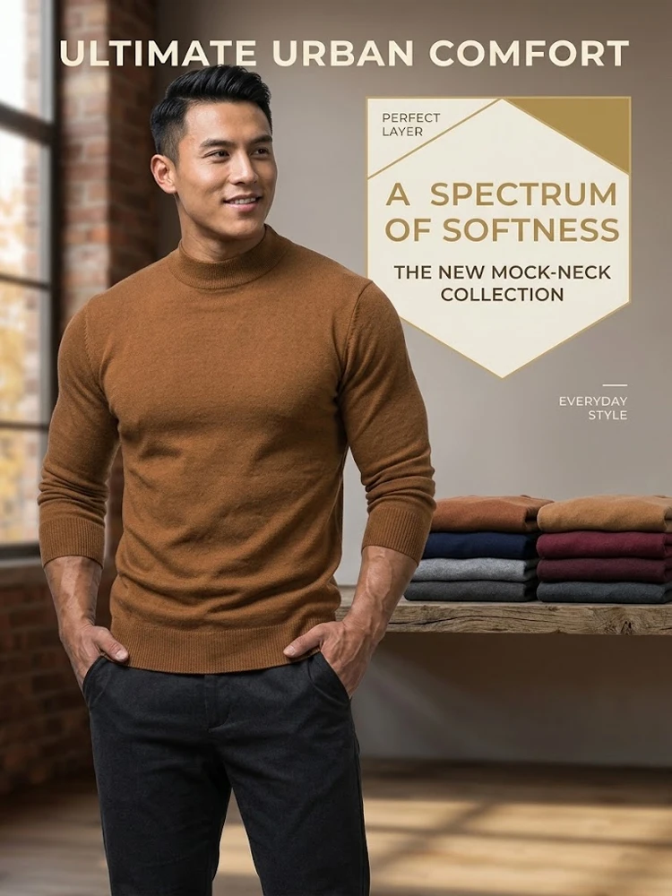 Herbst Herren Strickpullover mit Stehkragen Langarm Casual Pullover Slim Fit Einfarbig Thermo Rollkragenpullover Winterkleidung für Männer – Detail 1