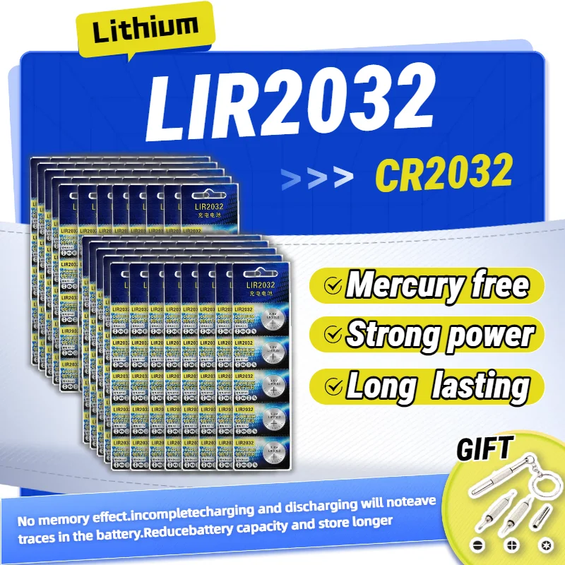 

5PCS LIR2032 3.6V Lithium Ion Rechargeable Coin Cell Battery 40mAh 1000 Cycles for Electronics Glucose Meter CR2032