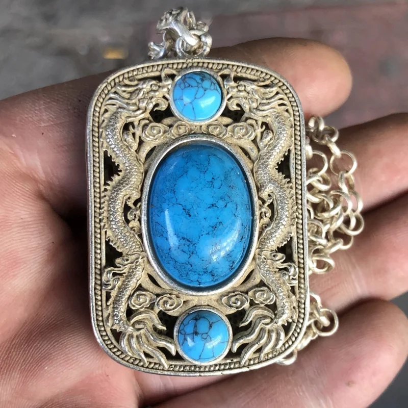 عناصر متنوعة عتيقة قابلة للجمع تقليد سلالة تشينغ تشيان لونغ سنة التنين المزدوج اللعب مع قلادة اللؤلؤ الخاصة Pr #2