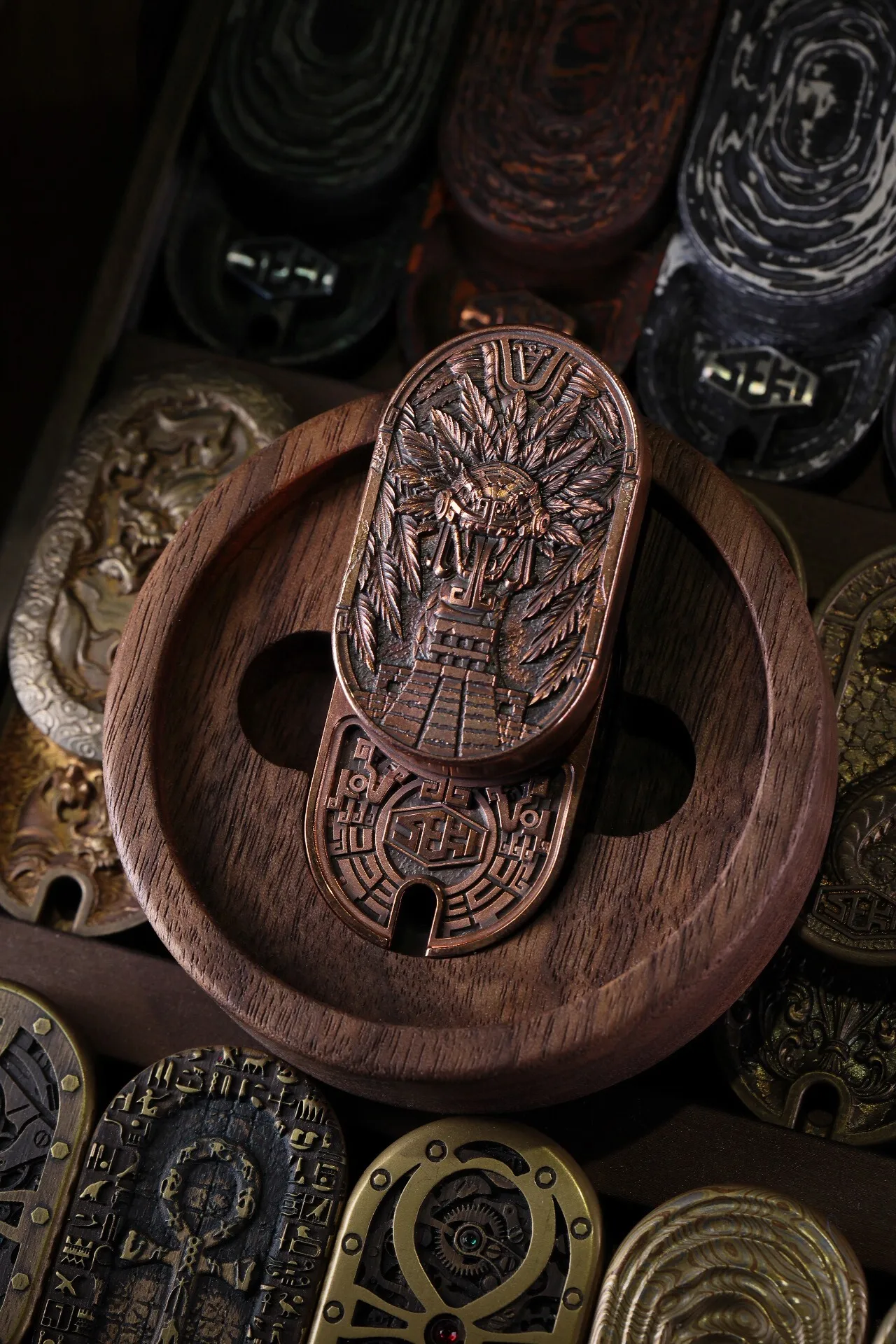 Used EDC Copper Rhythm Push Card Sprocket Fidget Spinner