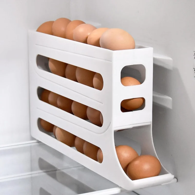 

30 Eggs Egg Holder for Fridge-2024New Auto Rolling Fridge 4 Tiers Egg Organizer,Space-Saving Egg Dispenser Holder