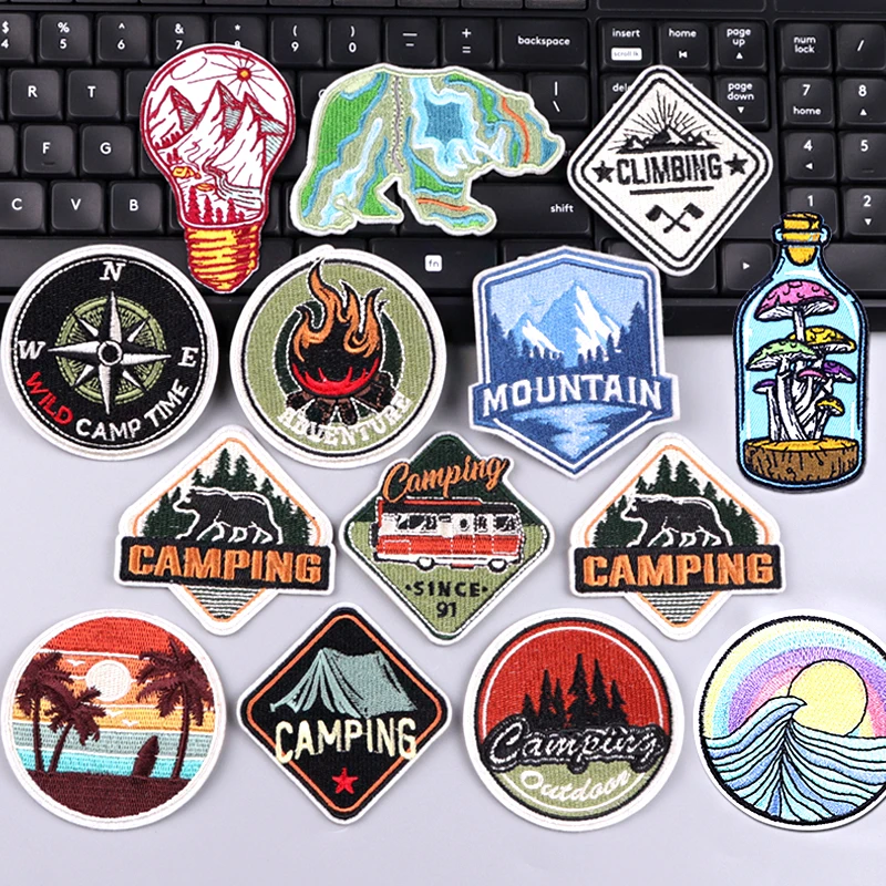 

Hiking Patches For Clothing Nature Travel Patch Iron On Patches for Clothing DIY Camping Embroidery Patch On Clothes Appliques