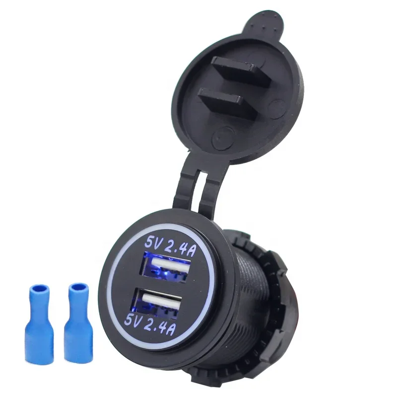 

12V 24V 5V Dual 4.8A Output Dual Port USB Charger Socket with LED Light