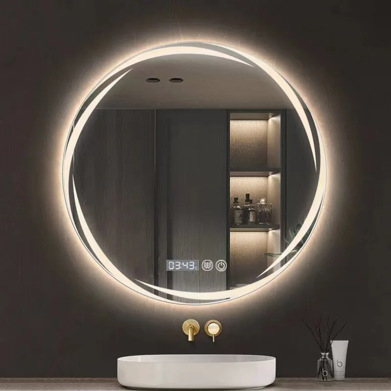 Espejo de pared con luz LED para baño, retroiluminación circular, para tocador, antiniebla