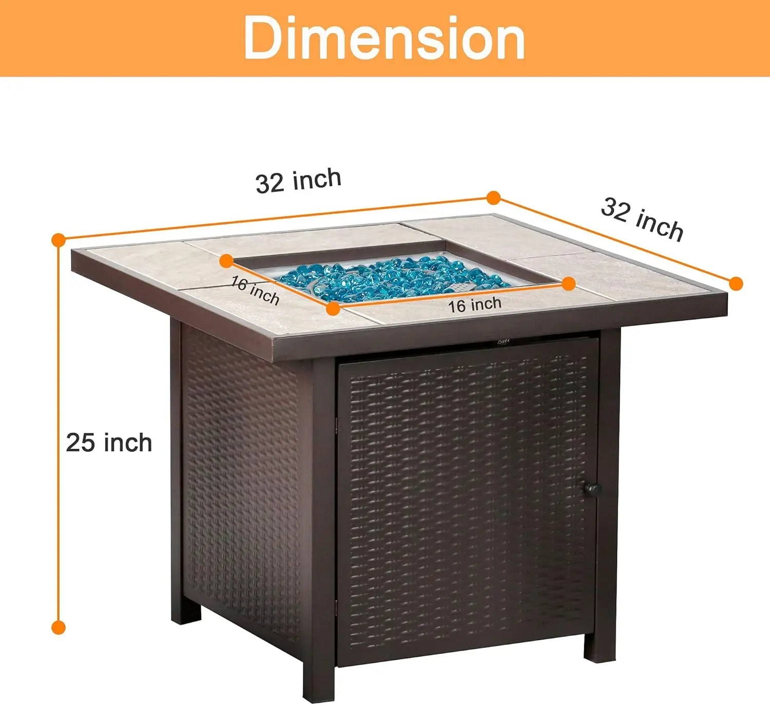 Outdoor Propane Gas Fire Pit Table - 50,000 BTU, 32-inch, Square, Brown, Ideal for Outside Use view 3