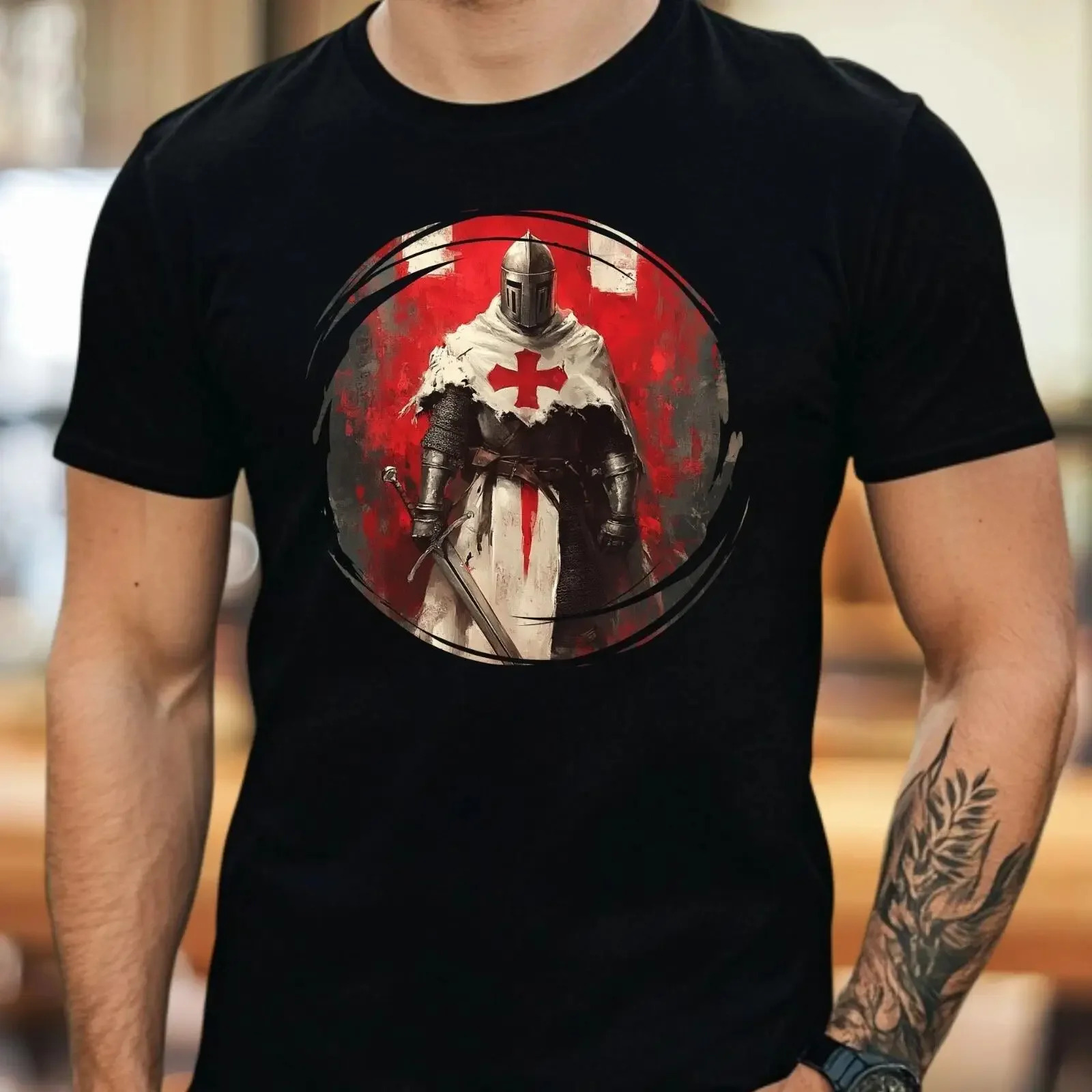 Herren T Shirt Ritter der Roten Kreuzes Baumwolle Größe XS bis 5XL vintage Washed Casual Stretched streetwear