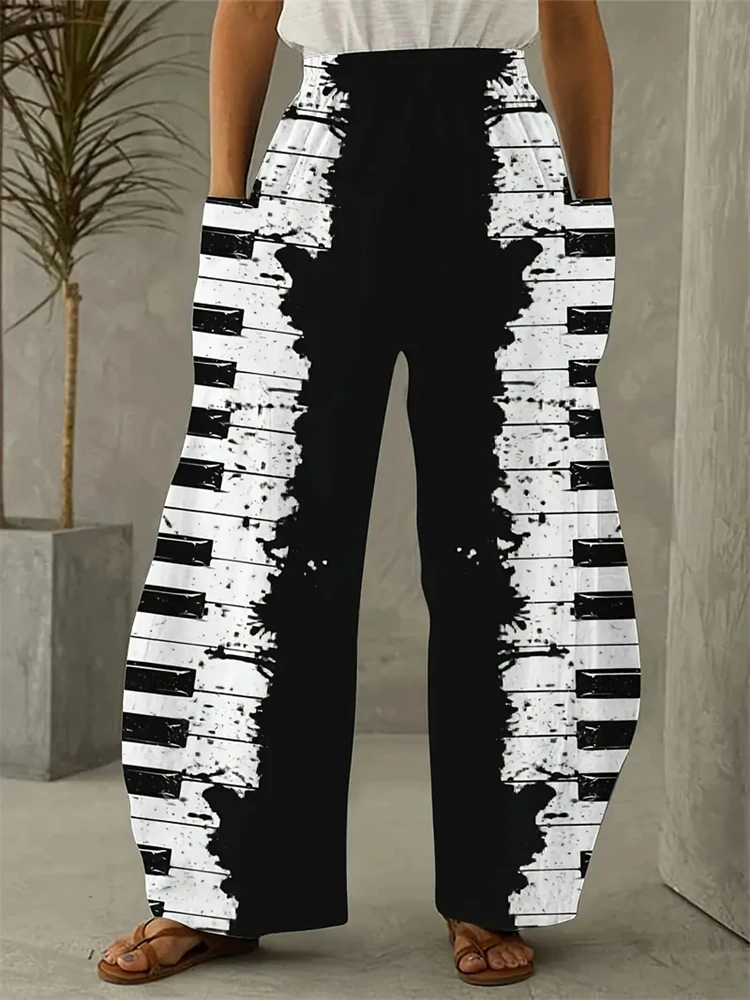 2024 Fashion New Pants Exquisite And Elegant Pants Clothing Ladies Casual Versatile Piano Pattern Printed Wide-legged Pants