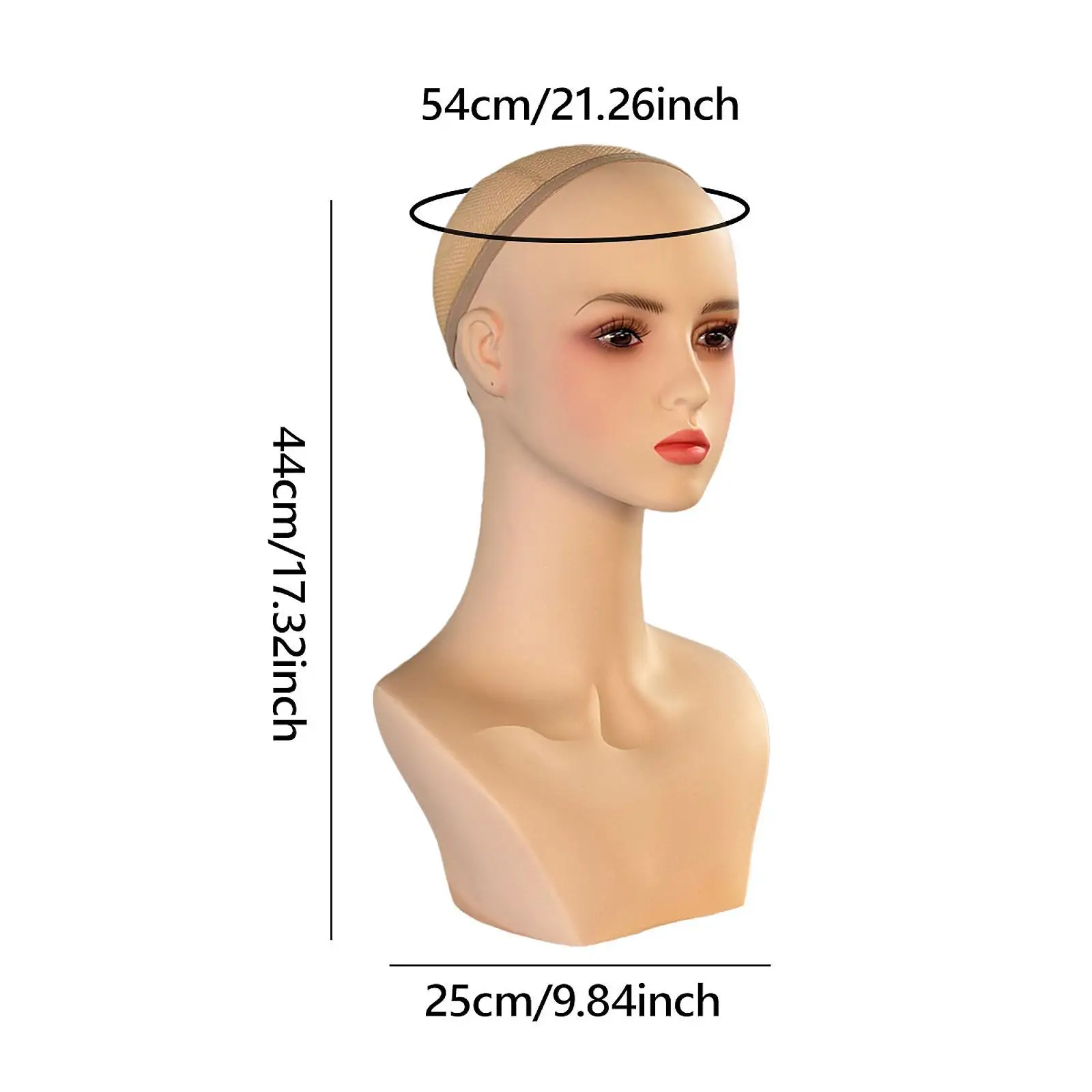 Female Mannequin Head Wig Display Model Portable Head Circumference 54cm Versatile Use with Makeup for Hairdresser Training