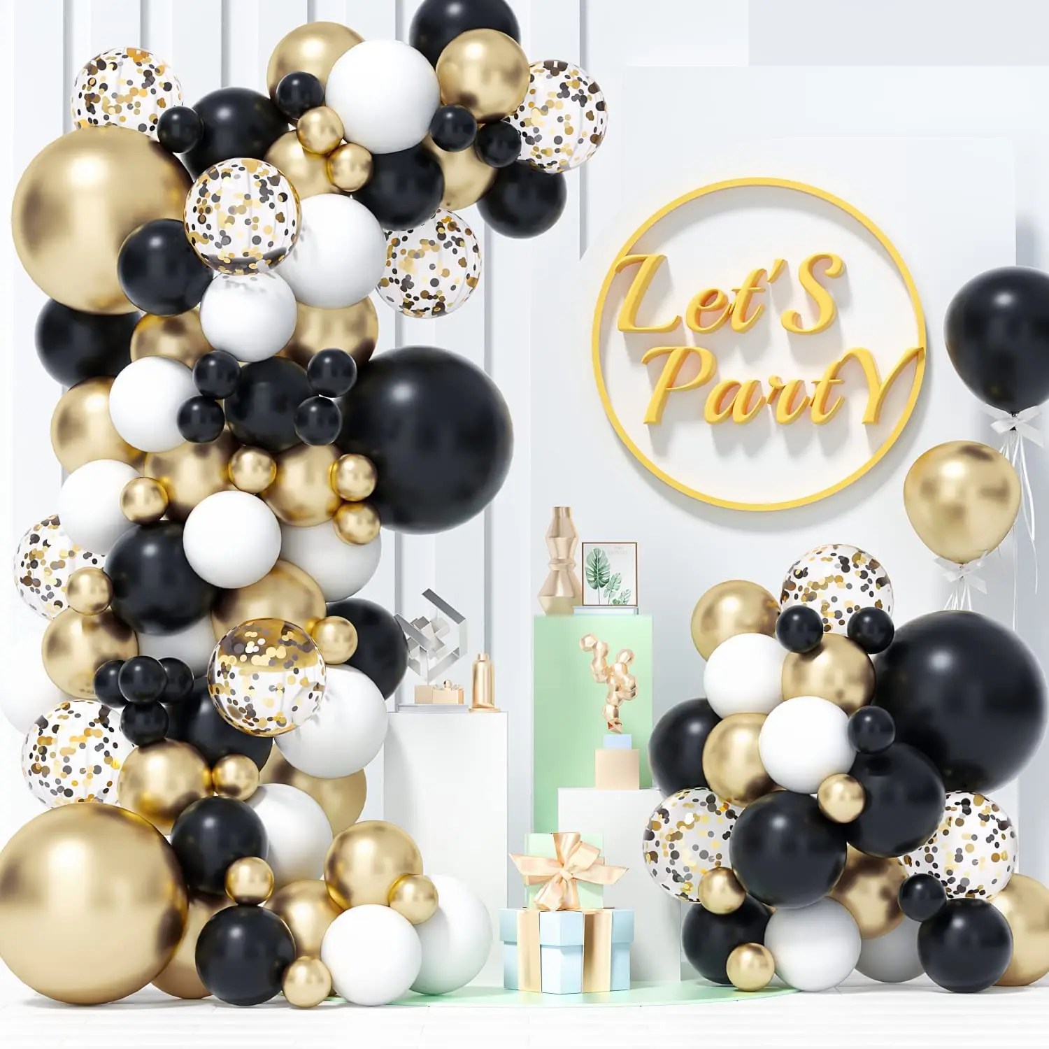 Black White Silver Balloon Garland Kit for Graduation Birthday Wedding Birthday New Year Celebrate Baby Shower Party Decorations