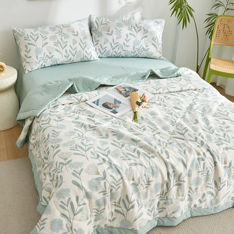 Printed 100% Cotton Summer Comforter Lightweight King Size Air Conditioner Quilt Blanket Pure Cotton Soft Breathable Thin Duvet