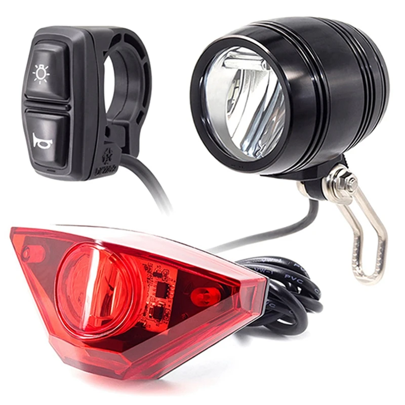 

2X Ebike Headlight And Rear Light Set Input 24V 36V 48V 56V E-Bike LED Lamp Electric Bicycle Headlight And Tail Lights