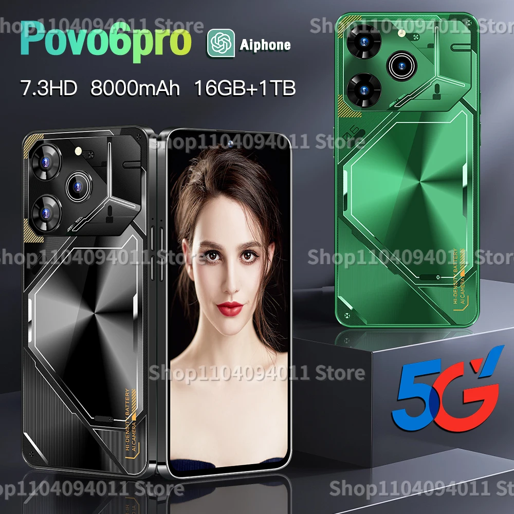 

Smartphone Pova 6 Pro unlocked HD Screen maximum memory 22GB+2TB 5G Dual Sim Celulares Android14 Unlocked 8000mAh Cell celular