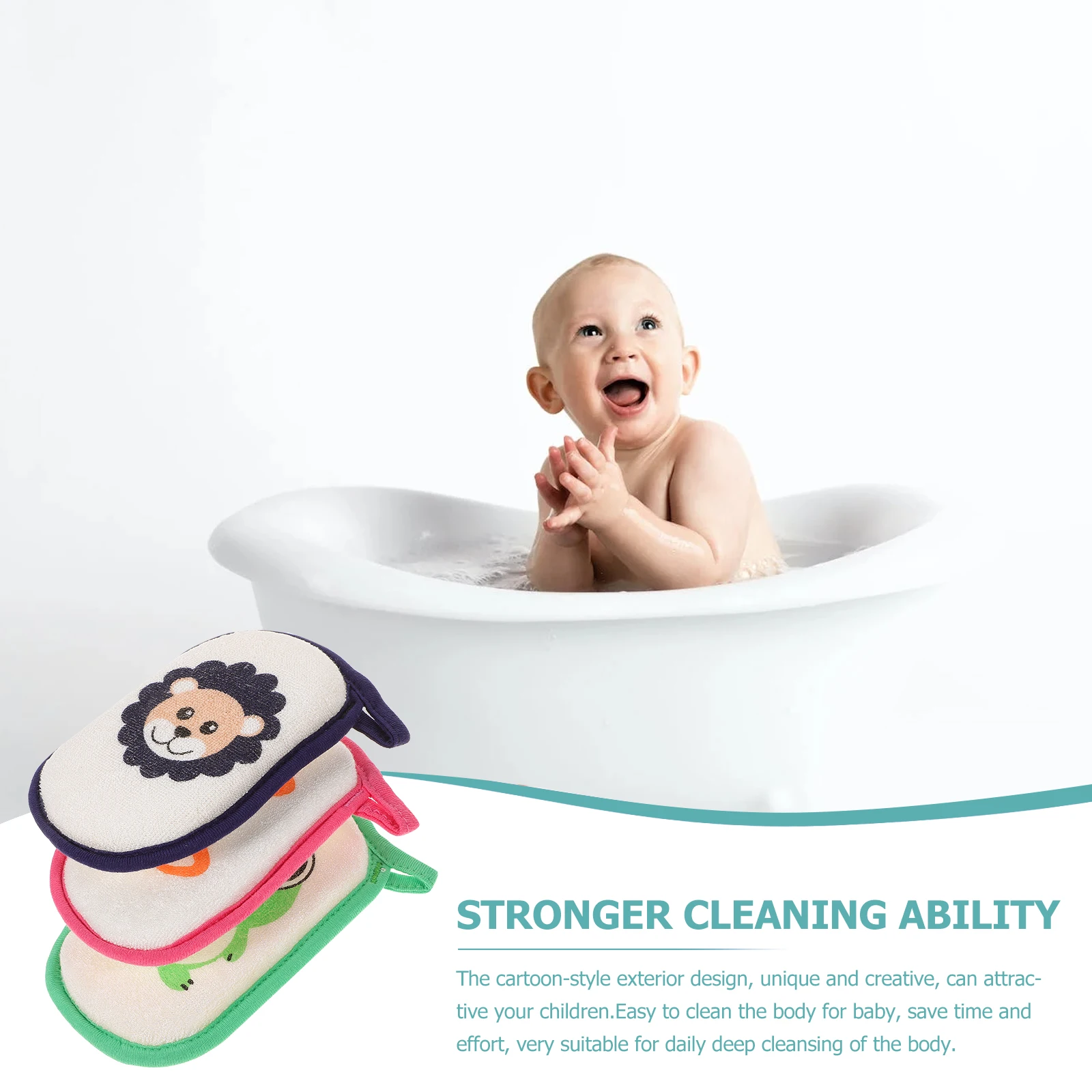

3 pcs Baby Cartoon Animal Infant Bath Scrubber Newborn Cleansing Deep Clean Safe Comfortable Bathing For Toddler Kids Shower