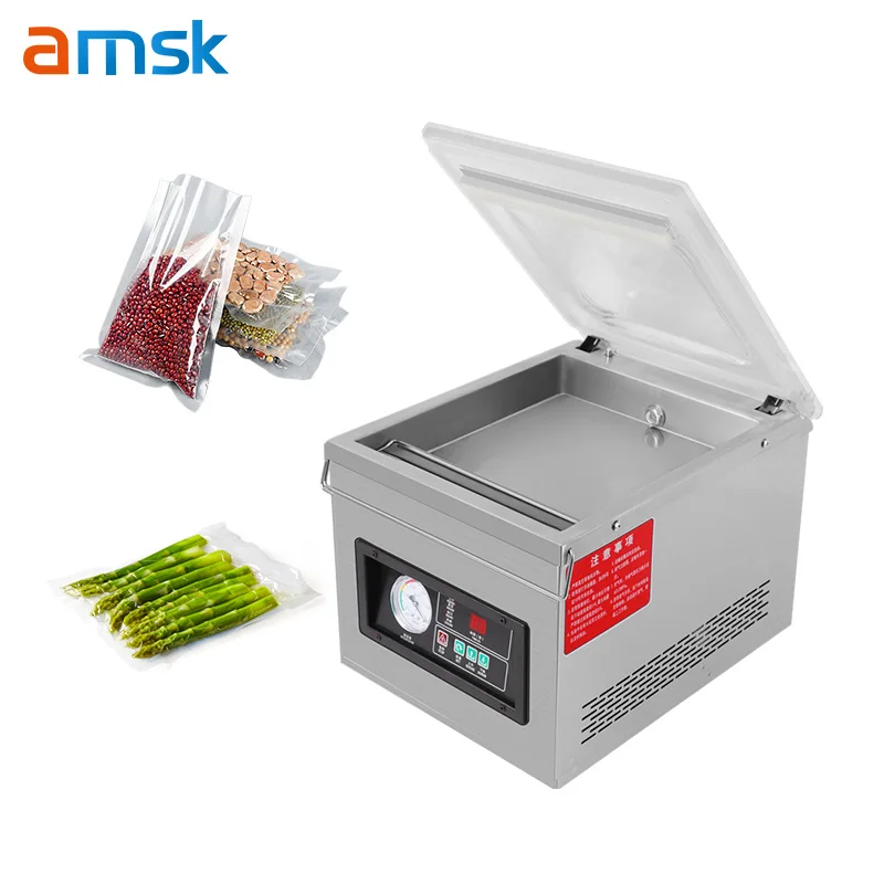 

Stainless Steel Small Desktop Supermarket Factory Packaging Beef Fish Seafood Vegetable Vacuum Sealing Machine
