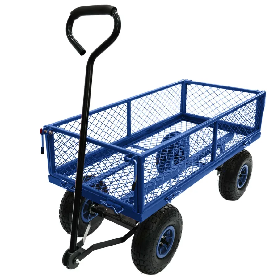 3 cu. ft. 300 lbs Capacity Removable Sides Metal Steel Mesh Heavy Duty Utility Wagon Outdoor Garden Cart Blue