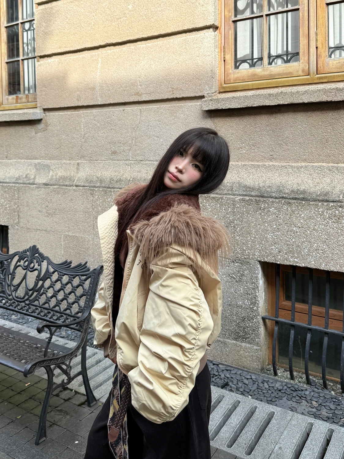 

Thiened Warm ort Cotton Jaet Women's Vintage Sle Loose Design Sense Fur Collar Coat X Is Not a Good Person Original D...