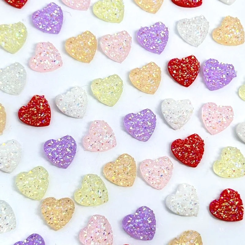 50Pcs Sugar Design Nail Resin Charms 7.5mm Heart Shaped Nail Candy Designs Rhinestones Flatback 3D DIY Crafts Multi-Colors