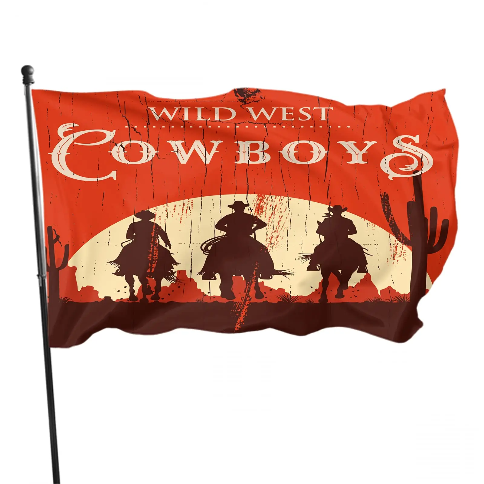 

Cowboys Flag Outdoor Vintage Cowboy Riding Horses Wide West Cactus Flags Banner Decor for Courtyard Porch Indoor Outdoor Decor