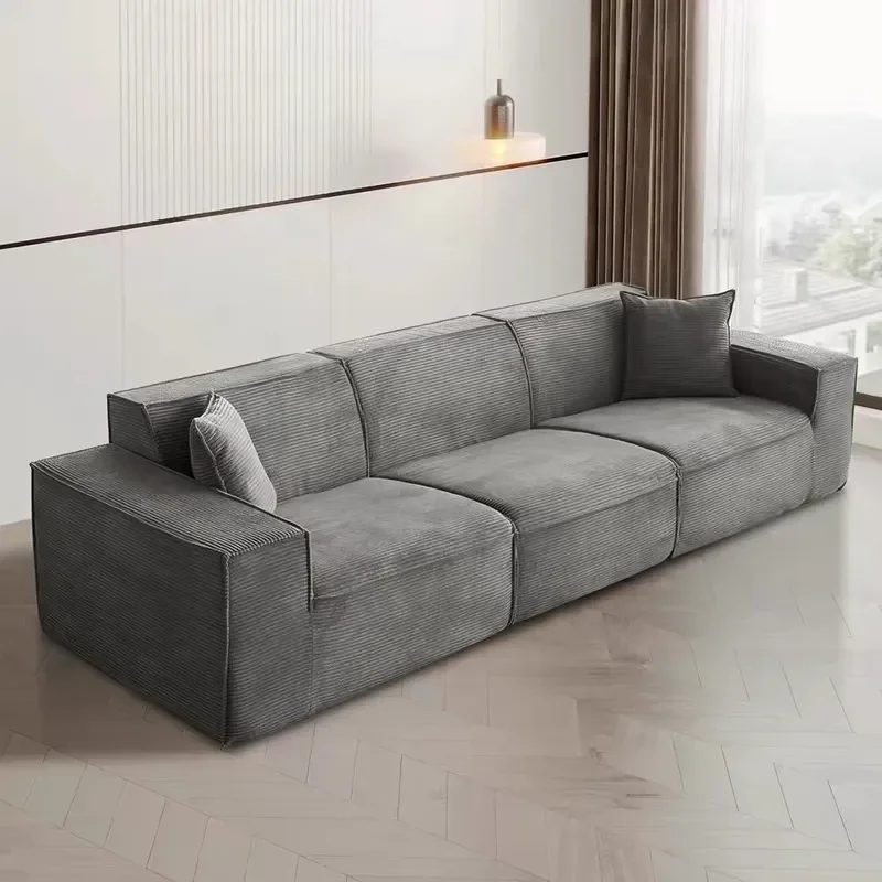 Italian Minimalist Tofu Block Corduroy Fabric Pure Sponge Living Room Straight Row Sofa Vacuum Compression Packaging