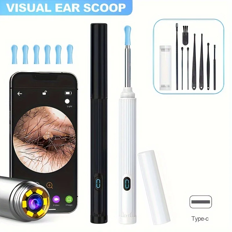 Ear Wax Removal, High-definition Smart 1080P Camera Waterproof Earwax Cleaner Tool, 6 LED Lights, Ear Cleaning Kit, Otoscope Wit