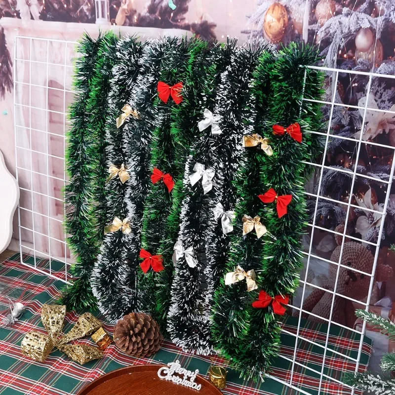 2 m, 10mの緑の杖,クリスマスの弓,花輪のペンダント,結婚式のパーティー,家の装飾のための吊り下げられた緑の杖リボン