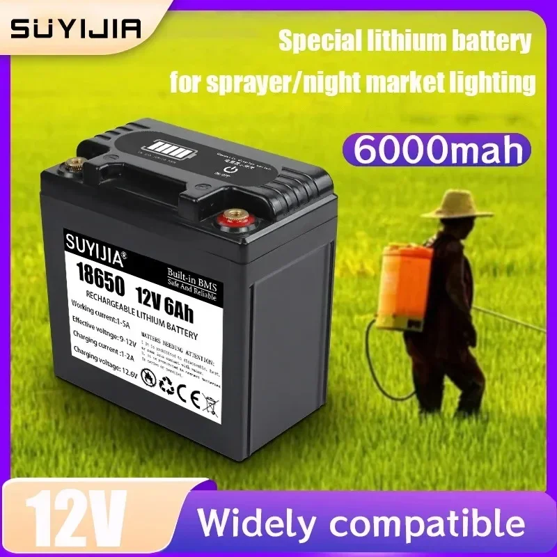 12V 6000mAh 18650 Lithium Battery Pack W/BMS for Solar Energy Light Xenon LED Lamp Electric Sprayer Agricultural Power Tools