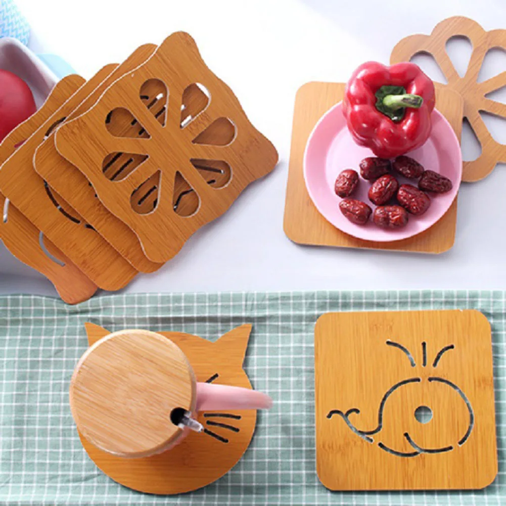 1PC Cup Tea Placemat Tableware Insulation Wooden Non-slip Pot Holder Table Placemat Table Decor Kitchen Tools Coaster