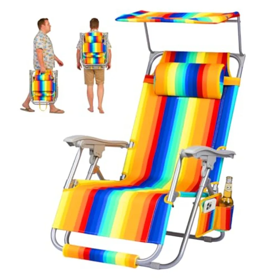 

Lightweight Backpack Beach Chair for Adults Patio Zero Gravity Chair with Canopy Outdoor Adjustable Folding Reclining Lounge Ch