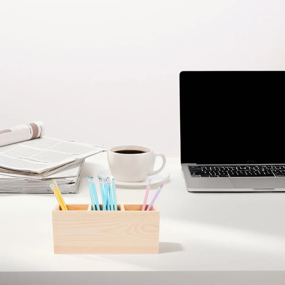 

2 Pcs Wooden Storage Box Marker Organizer Holder Office Desk Container Beige Creative Pen for