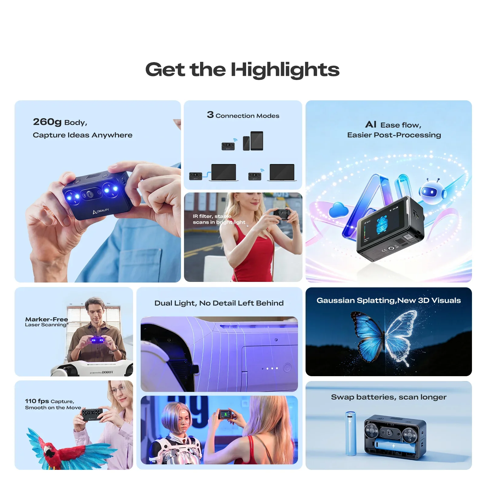 Creality Pika Portable AI 3D Scanner With Blue Laser NIR Dual Light 0.03mm Accuracy For Reverse Engineering