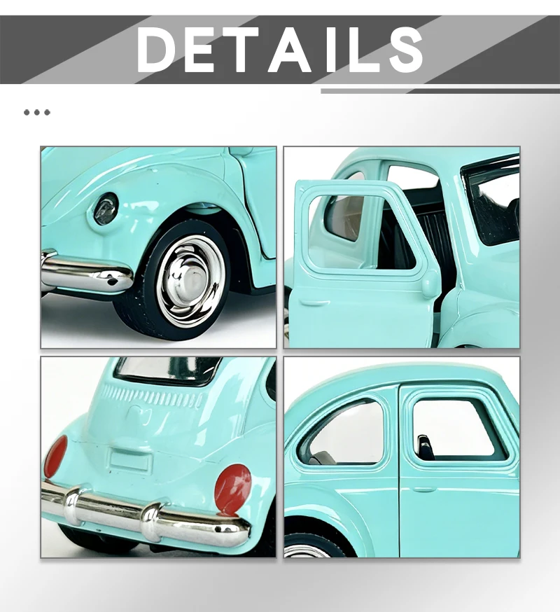 1:43 Legierung Druckguss Cartoon BEETLE Oldtimer-Modell Klassisches Rückzieh-Auto Miniaturfahrzeug-Replikat für Sammler und als Geschenk – Detail 5